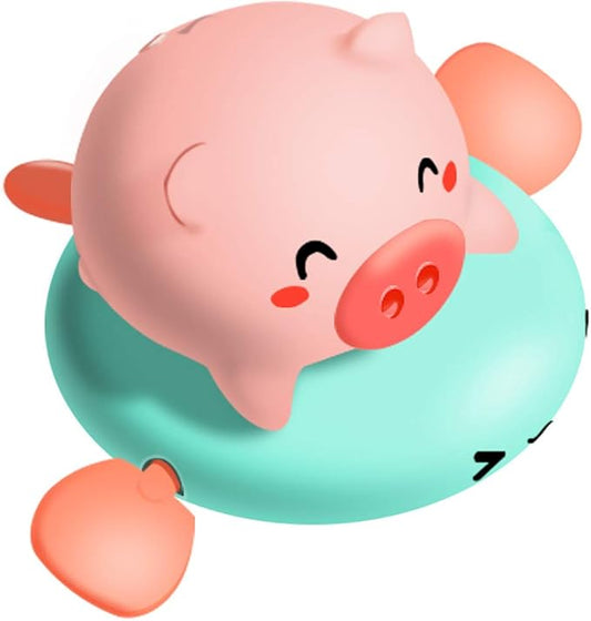 Pull String Baby Bath Toy Pull & Go Pink Piggy Cute Swimming Pig Windup Fish Water Spray Squirt Toy Clockwork Bathtub Toy for Toddlers