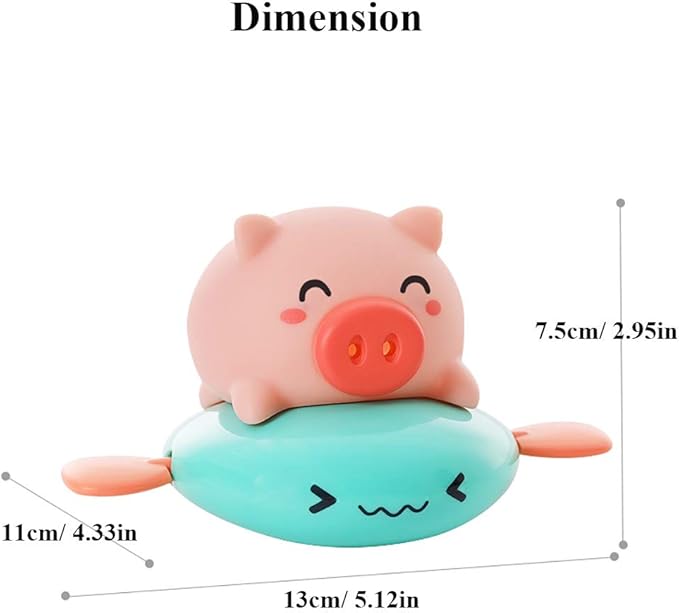 Pull String Baby Bath Toy Pull & Go Pink Piggy Cute Swimming Pig Windup Fish Water Spray Squirt Toy Clockwork Bathtub Toy for Toddlers