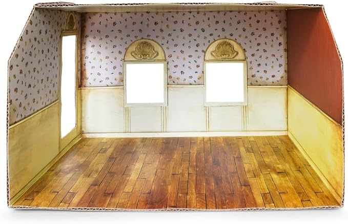 Living Room Dollhouse Craft Kit – Easy to Build & Paint Living Room with Fireplace | Cardboard Room + 7 Wooden Pieces + Decoration Sheets | 1:12 Scale | Sam & Julia's Mouse Mansion