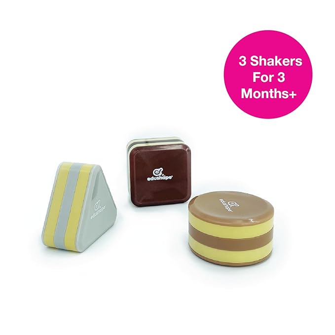 Edushape My First Shakers Boho Chic Basic Shapes - Baby Maracas with Soothing Sound - Musical Egg Shakers for Babies - Grasping and Teething Rattle Toys - Enhances Tummy Time, Sensory Development