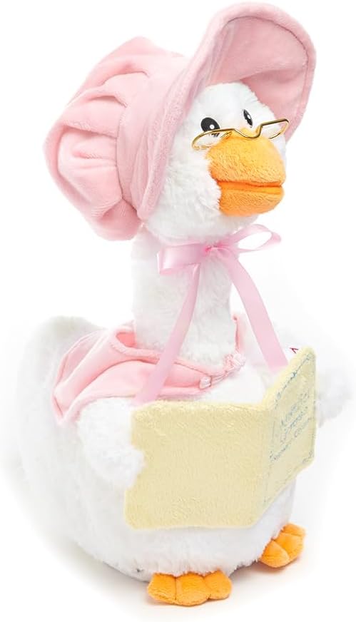 Cuddle Barn - Mother Goose Read-Along (Pink) | Animated Bird Plush with Mouth Movement Recites 7 Nursery Rhymes, Comes with Board Book, 14 inches