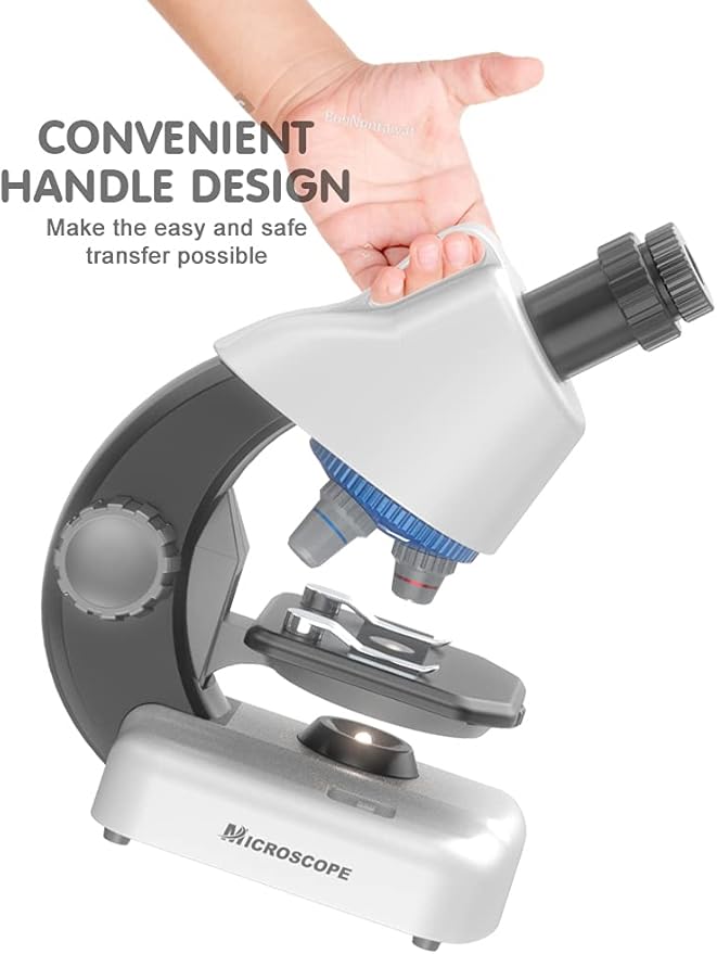 Kids Educational Microscope - Up to 40-1200x Zoom, LED Light, Glass Material, White Color, Perfect for STEM Learning & DIY Experiments