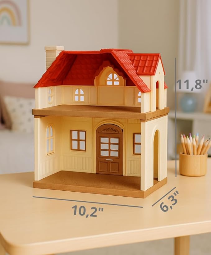 Family Cottage Doll House — 2-Story Country Cottage with Dining Set & Bunny Figure, Complete Dollhouse Playset for Creative Pretend Play, Gift for Kids Ages 3+