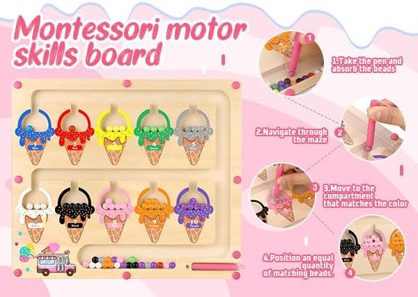 Syahro Montessori Magnetic Color and Number Maze Toy for Toddler Girls, Fine Motor Skills Board, Learning and Educational Birthday Gifts for Kids Girls 3-5 Years Old