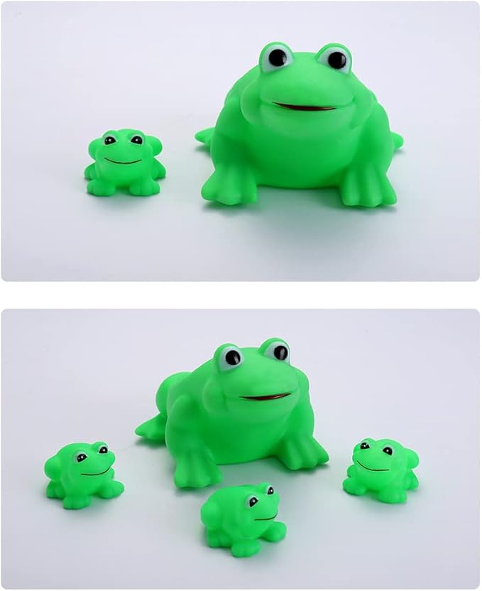 Baby Bath Toys 4Pcs Rubber Green Frog Family Squeak Float Bath Ducks Bath Tub Shower Toys for Toddlers Boys Girls