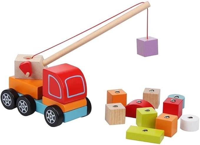 CUBIKA Wooden Crane Truck – Magnetic Construction Vehicle Playset for Toddlers Ages 18 Months+ – Montessori Toy for Fine Motor Skills, Creativity, and Imaginative Play