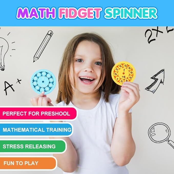 Math Fidget Spinners, Multiplication Game Fidget Toys for Kids, Math Facts Fidget Spinner Multiplication Division Math Toys for Home School 3rd Grade Classroom Prizes Christmas Stocking Stuffers