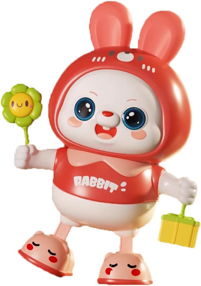 Miracland Dancing Rabbit Toy, Lovely Dancing Rabbit Toy Electric Rabbit Musical Toy for Kids with Dynamic Music & Cool Lights| Legs Move Sideways| Body Twist (Red)