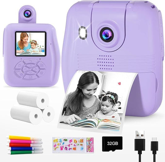 GKTZ Kids Camera - 1080P Instant Digital Print Camera for Kids - Christmas & Birthday Gifts for 3-12 Year Old Girls and Boys, Portable Toy with 32GB SD Card & 3 Roll of Printing Paper - Ultimate