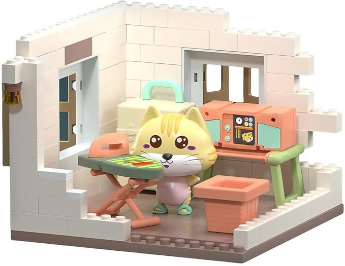 Koko's Cat Town DIY Miniature House Kit,Tiny House Laundry Room Building Kits,Purrfect Dollhouse with 251PCS,Gift for Cat Lovers Teens Kids Ages 3+. Purr-FECT Gift! (HY-120A4)