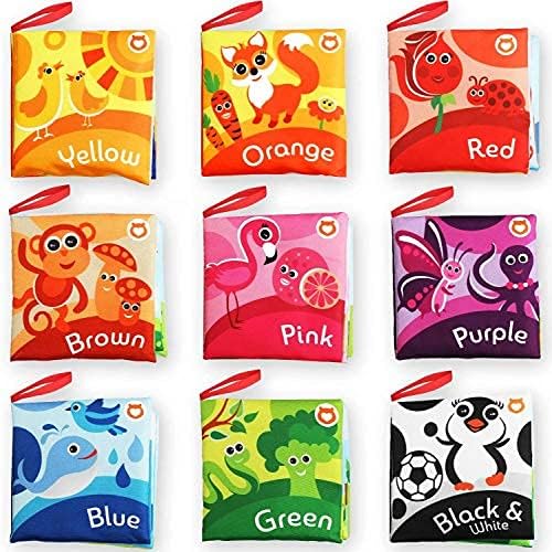 BabyBibi Cloth Books for Babies (Set of 9) - Color Recognition Series. Soft Books for Babies. Touch and Feel Crinkle Paper. Baby Learning Toys/Educational Toys for 3 Months to 4 Years Old