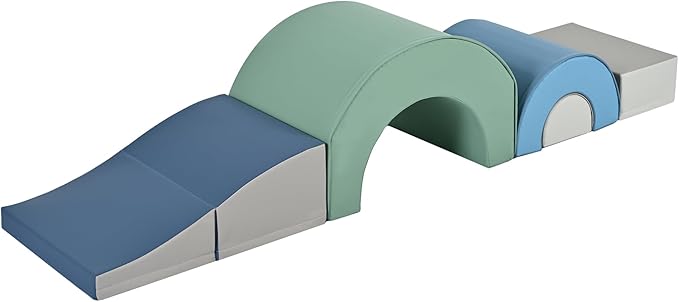 Merax Rainbow Soft Play Set, Soft Climbing Toys for Toddlers with Foldable Slide, Indoor Baby Soft Foam Blocks for Climbing and Crawling, 5-Piece