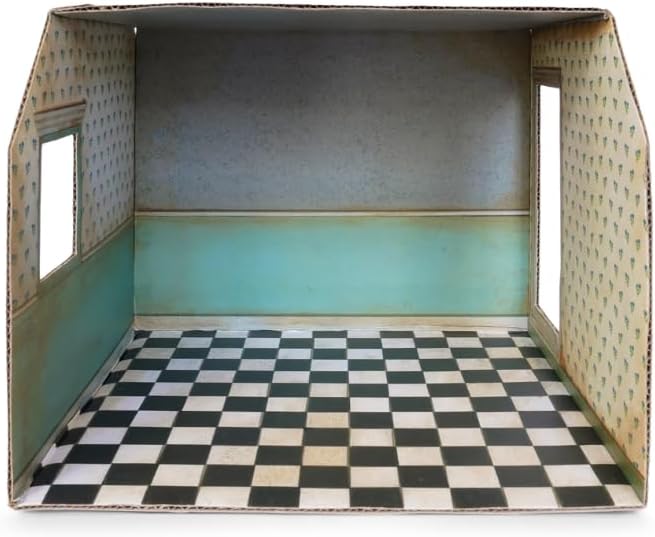 Kitchen Dollhouse Craft Kit – Easy to Build & Paint Miniature Kitchen | Cardboard Room + 6 Wooden Pieces + Decoration Sheets | 1:12 Scale | Sam & Julia's Mouse Mansion