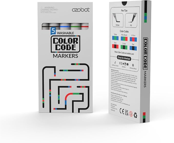 Ozobot Color Coding Markers, Color Variety for Creative STEM Education, Classroom & Home, Enhances Problem Solving & Critical Thinking Skills, Suitable for Ages 6+, Dual-Sided, 5 Pack