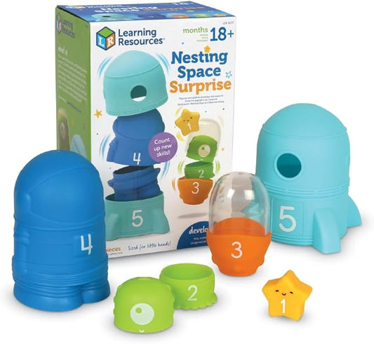 Learning Resources Nesting Space Surprise, Preschool Learning Activities, Fine Motor Skills, Montessori Preschool Toys, Space Toys, Ages 18 Months+, 9 Pieces