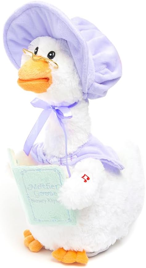 Cuddle Barn - Mother Goose Read-Along (Periwinkle) | Animated Bird Plush with Mouth Movement Recites 7 Nursery Rhymes, Comes with Board Book, 14 inches