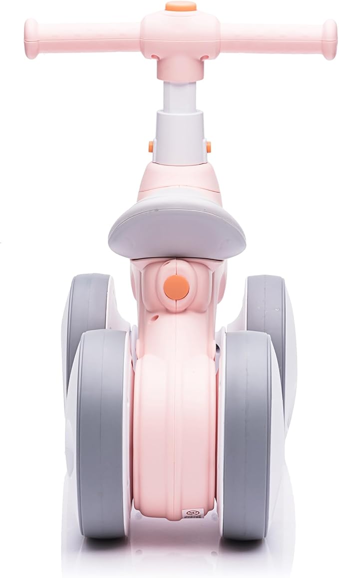 Baby Balance Bike 1 Year Old with Music, Lights, Bubble Machine, 4 Wheels Pedal-Less Toddler Ride on Toys for 12-36 Months Birthday Gift, Toddler boy Toys Ride on car (Pink&Yellow)