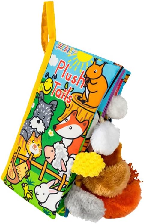 HECCEI Baby Cloth Books Soft Baby Book 0-6 Months Crinkle Books with Tail Touch and Feel Sensory Toys for Infant Tummy Time for 3 Months+, Plush Tails