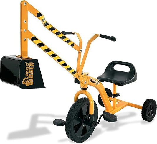 stargo Kids Excavator Sand Digger Tricycle with Pedals, Handlebar, Scooper and Rotating Wheel, Ride On Excavator Construction Toy Trike for Toddler Boy