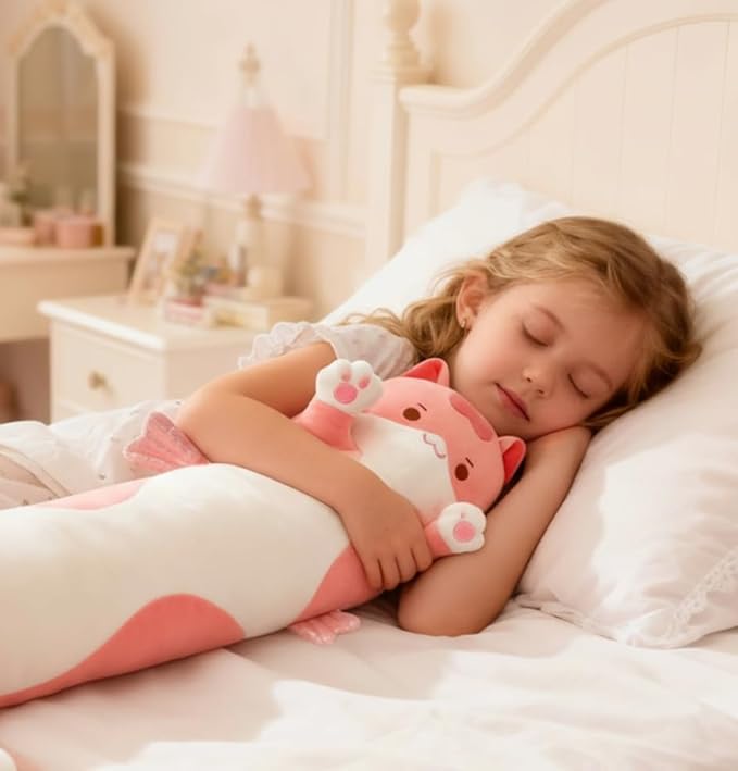 Mewaii Long Cat Plush 5 Sizes, 120% Extra Filling Giant Plushness Kids Body Pillow, Kawaii Cute Pink Cat Stuffed Animals Plushies, Big Long Body Pillow Cat Plush Gift for Girls 20”