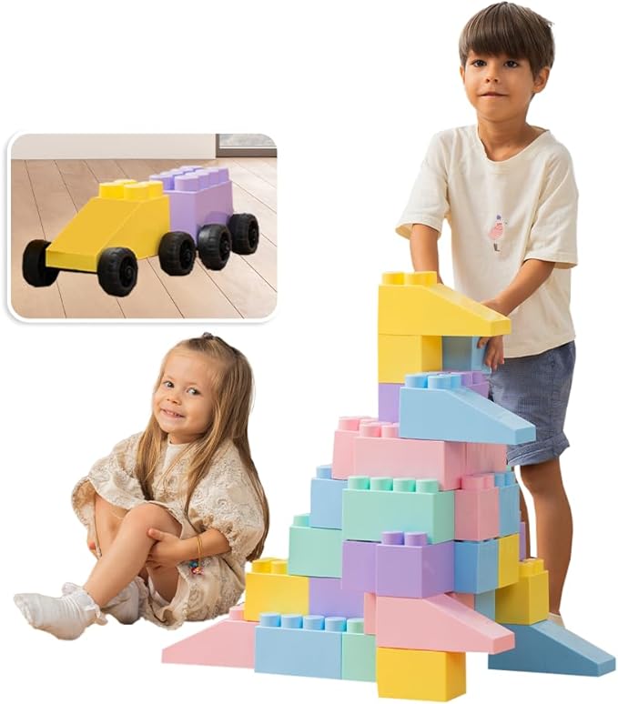 PLATPORTS 48-Piece Jumbo Big Blocks for Kids Ages 2–8 – Giant XL Large Plastic Building Blocks, Indoor/Outdoor Construction Play Set