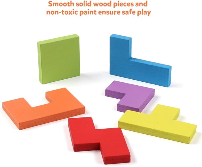 Coogam Wooden Blocks Puzzle Brain Teasers Toy Tangram Jigsaw Intelligence Colorful 3D Russian Blocks Game STEM Montessori Educational Gift for Kids (40 Pcs)