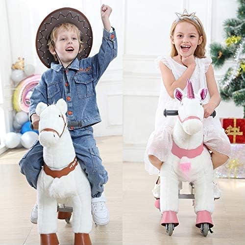 JoJoPooNy Ride on Unicorn Toys for Girls, Ride on Horse Riding Pony for Children 6-14 Years Old, Rideable Plush Walking Horse Animal with Wheels