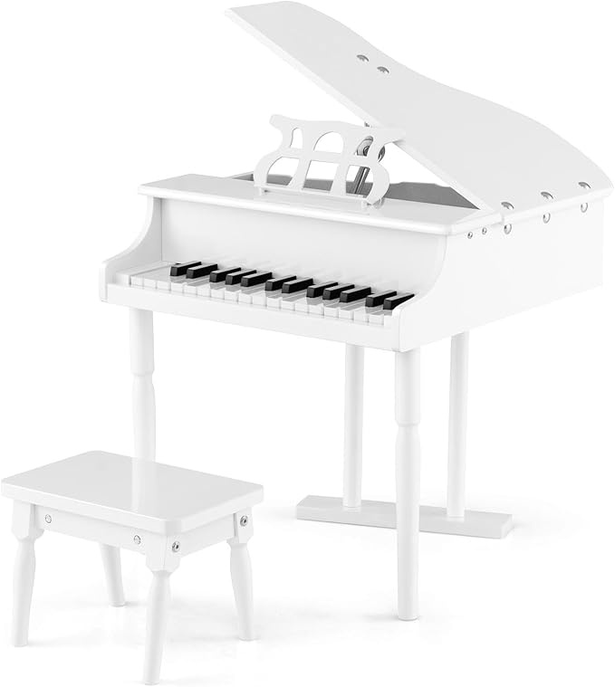 30-Key Kids Piano Keyboard, Mini Grand Piano for 3 Years+, Toddler Musical Instrument with Stool & Removable Music Stand, Wooden Baby Music Toys Gifts for Beginners, Girls & Boys