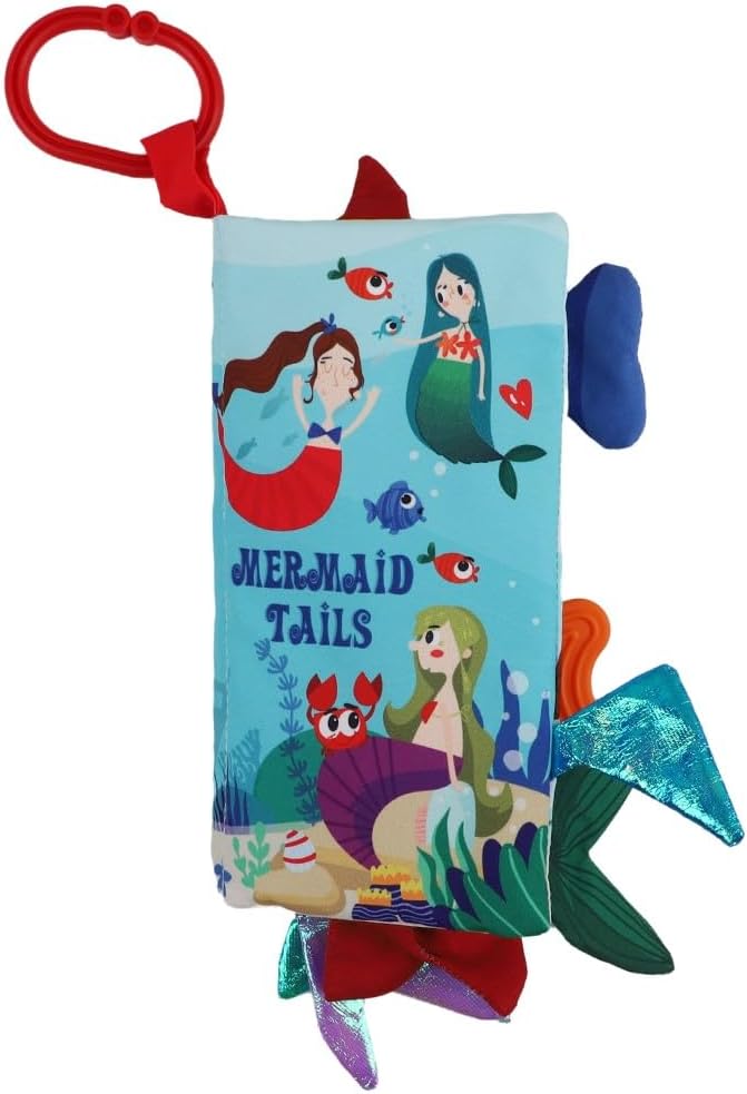 Fish Baby Books Toys 0-6-12-18 Months,Touch Feel Crinkle Cloth Books For Babies Infant Newborn 0-3 Months Baby Girl Boy Shower Gifts Toys,Soft Teething Stroller Toy,Easter Gift Items-Mermaid
