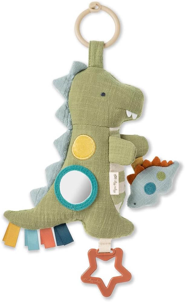 Itzy Ritzy Bitzy Traveler Car Seat & Stroller Toy for Babies – Developmental Sensory Toy Features Crinkle & Rattle Sounds & Multiple Textures –Hanging Travel Toy for On-the-Go Entertainment (Dinosaur)