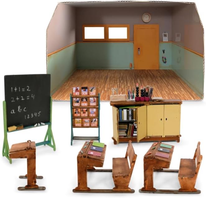 Classroom Dollhouse Craft Kit – Easy to Build & Paint School Room | Cardboard Room + 6 Wooden Pieces + Decoration Sheets | 1:12 Scale | Sam & Julia's Mouse Mansion