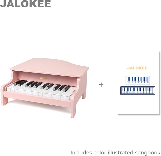 Kids Piano Keyboard, 25 Keys Grand Piano for Kids, Mini Music Educational Instrument Toy, Volume Adjustable, Wood Toy for Toddlers Girls Boys (Pink)