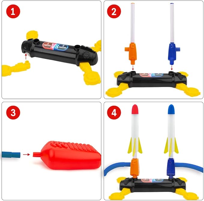 Rocket Launcher for Kids, Outdoor Duel Game Foam Jump Rocket Launcher Toy with 8 Flashing Foam Rockets for 5, 6, 7, 8 Ages Boys or Girls Birthday Toy & STEM Gifts