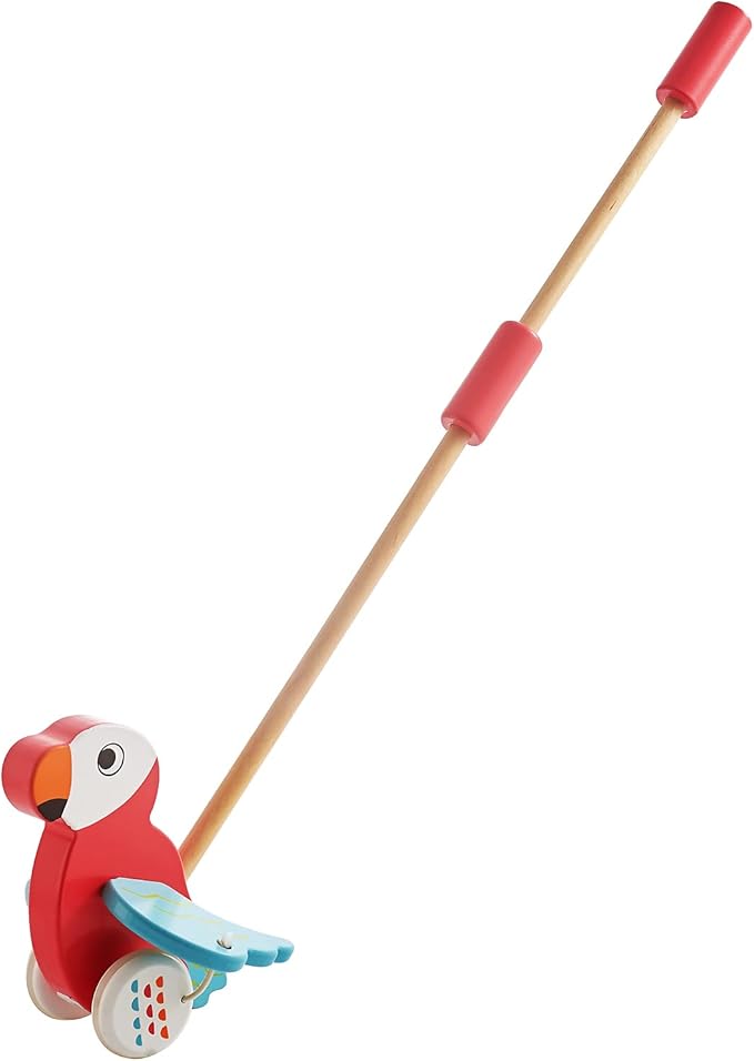 RUYU Parrot Wooden Push and Pull Walking Toy for Toddlers and Babies Girl or Boy, Classic Early Learning Wooden Balance Walking Play Toy