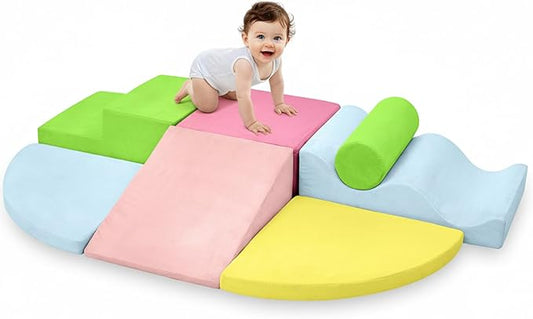 QUCHI Climbing Toys for Toddlers, Toddler Climbing Toys Indoor, 7-Piece Soft Foam Climbing Blocks Set, Toddler Playtime Corner Climber Indoor Foam Play Gym for Climbing Crawling and Sliding