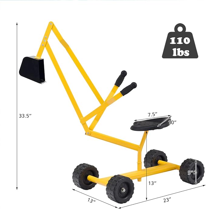 Costzon Kids Ride on Sand Digger with Wheels, Heavy Duty Steel Digging Scooper Excavator Crane with 360° Rotatable Seat for Dirt, Snow, Beach, Outdoor Sandbox Play Toy