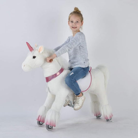 UFREE Ride on Unicorn, Unicorn Ride on Toy, Riding Unicorn, Plush Animal, Pink Unicorn for Kids, Ages 4-9