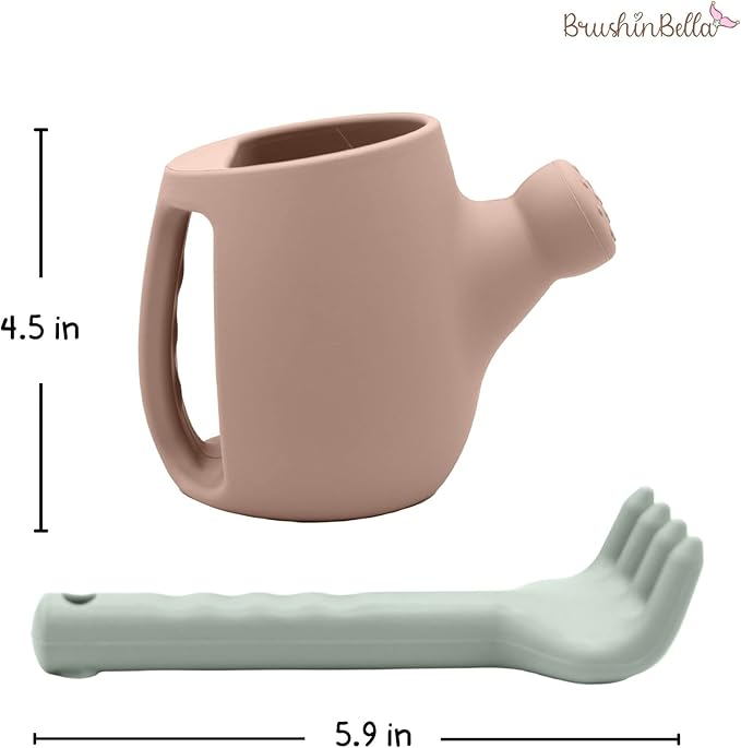 Silicone Beach Toys - Beach Bucket Set with Shovel, 4 Sand Molds - Travel-Friendly Kids Sand Toys in Net Carrying Bag - Safe Baby Sand Toys - Dishwasher-Safe (Blush Pink)