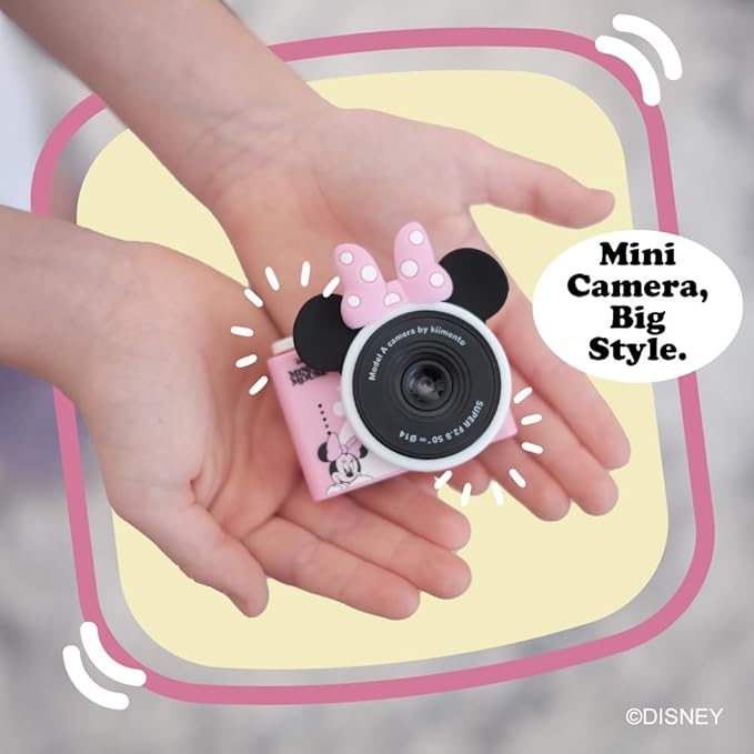 Minnie Mouse Mini Kids Toy Digital Camera & Video Camcorder for Ages 3-5, Teens and Adults, Selfie Lens, 20+ Filters, 12MP, 32GB, 1.55" Screen, Hand Made Strap - Model A by kiimento