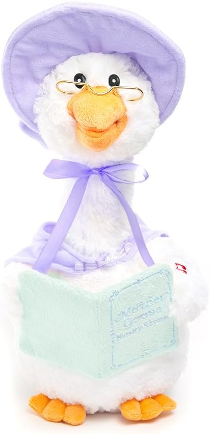 Cuddle Barn - Mother Goose Read-Along (Periwinkle) | Animated Bird Plush with Mouth Movement Recites 7 Nursery Rhymes, Comes with Board Book, 14 inches