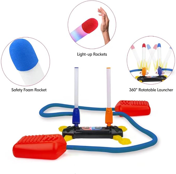 Rocket Launcher for Kids, Outdoor Duel Game Foam Jump Rocket Launcher Toy with 8 Flashing Foam Rockets for 5, 6, 7, 8 Ages Boys or Girls Birthday Toy & STEM Gifts