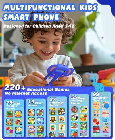 MOMILLA Kids Toys Phone, 3.97" Touchscreen Christmas Birthday Gifts, Toddler Toys Phone with Music Player Puzzle Games 16 GB Storage Alarm Kids Toys for Ages 3-12 Kids (Front Camera Only)