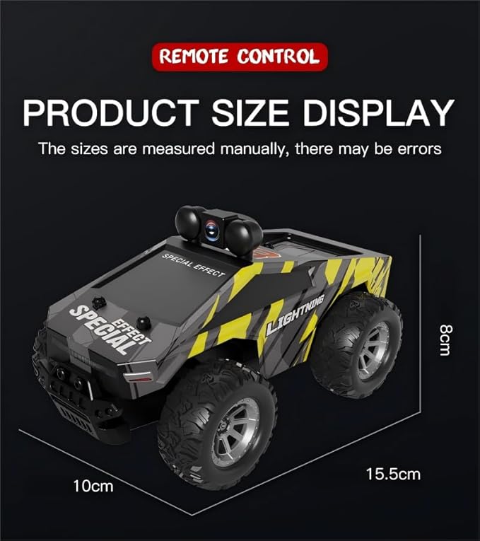rc car with FPV Camera,Monster Trucks,1:28 Remote Control car Toys with LED Lights,2.4GHz,Real-Time Image Transmission,2 Rechargeable Batteries,Black/Yellow