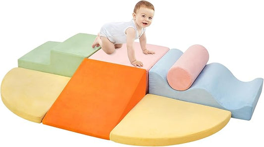 QUCHI Climbing Toys for Toddlers, Toddler Climbing Toys Indoor, 7-Piece Soft Foam Climb Blocks Set, Toddler Playtime Corner Climber Indoor Foam Play Gym for Crawling and Sliding