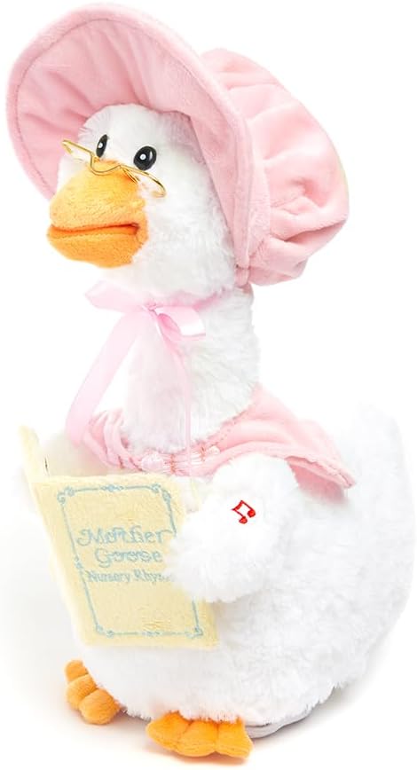 Cuddle Barn - Mother Goose Read-Along (Pink) | Animated Bird Plush with Mouth Movement Recites 7 Nursery Rhymes, Comes with Board Book, 14 inches