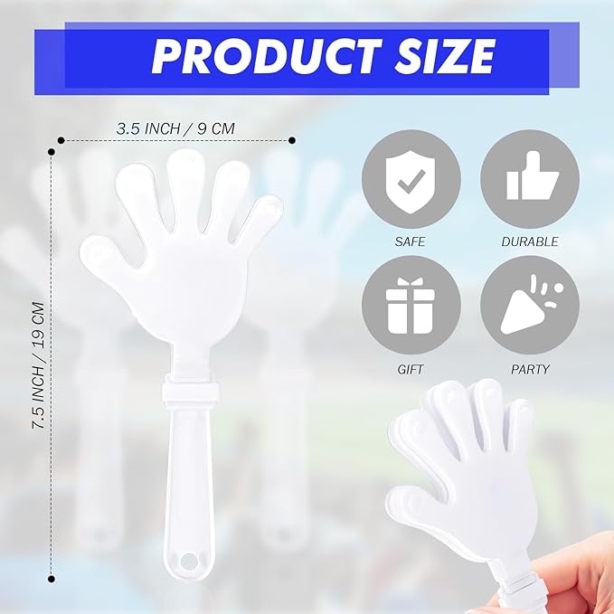 36 Pcs Hand Clappers Noisemakers 7.5 Inch Clappers Noisemakers Plastic Hand Clappers for Birthdays Game Football Sporting Events Cheers Supplies Dance Basketball Football Noisemakers（White）