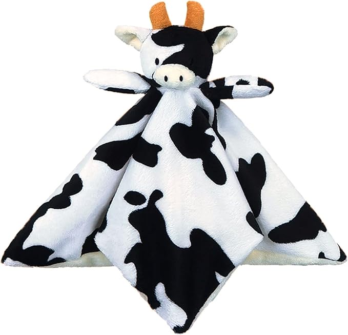 Baby Cow Soft Stuffed Animal Security Blanket, Plush Cow Character Lovey Blanket, Baby Shower/Nursery Gift, Newborn Infant Toddler Snuggle Blankie for Boys Girls, Orange Horns, 18 Inches