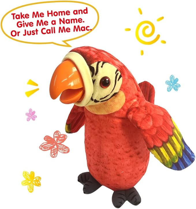 WEofferwhatYOUwant Talking Parrot Toy - Large Plush Macaw - Voice Activated - Repeats What You Say - Mouth Moves Wings Flap - Soft & Cuddly - Playtime & Family Fun for All Ages