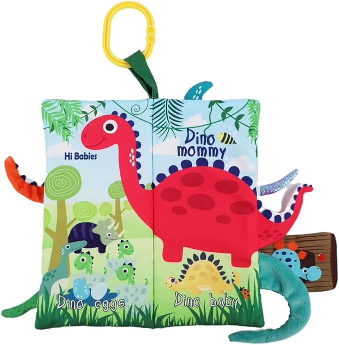 Dinosaur Baby Books 0-6 Months,Crinkle Cloth Books for Babies,Infant Tummy Time Toy Touch and Feel Toys 0-3-6-12-18 Months, Toddlers, Interactive Sensory Toys, Shower Baby Gifts for Boys Girls