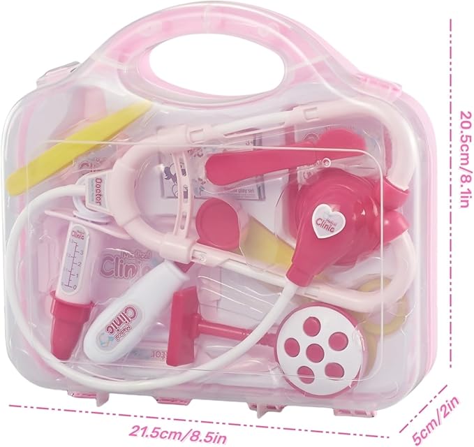 Toddler Doctor Kit - 12 Pieces & Carry Case - Dr Pretend Play Medical Toys, Kids Doctor Play Set for 3 4 5 6 7 8 Year Old Girl Birthday Gifts (Pink)